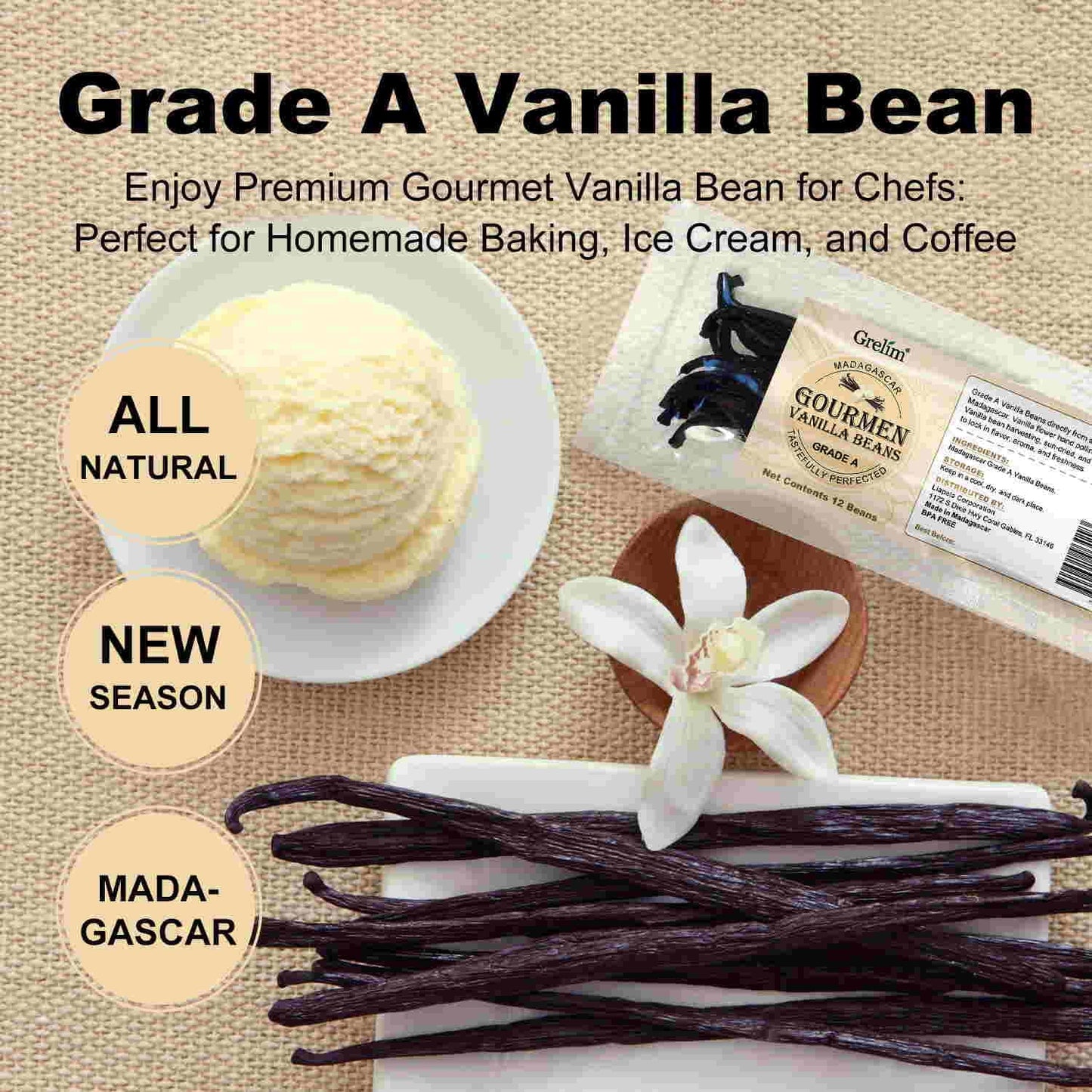 Grelim 12 Madagascar Vanilla Beans New Season Grade A Whole Vanilla Pods Great For Vanilla Extract And Baking