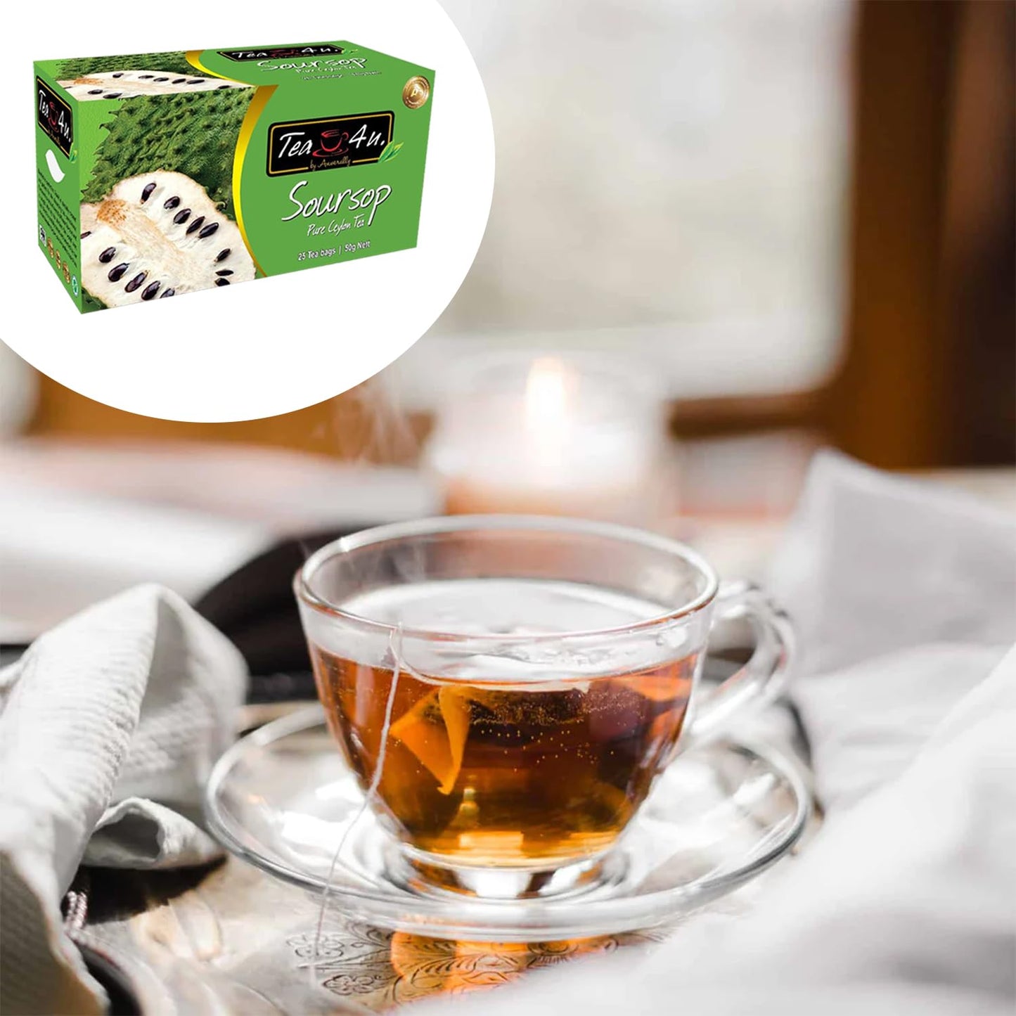 TEA 4U Flavored Black Ceylon Tea Bags - Soursop Flavor - 25 Count - Quality from Sri Lanka