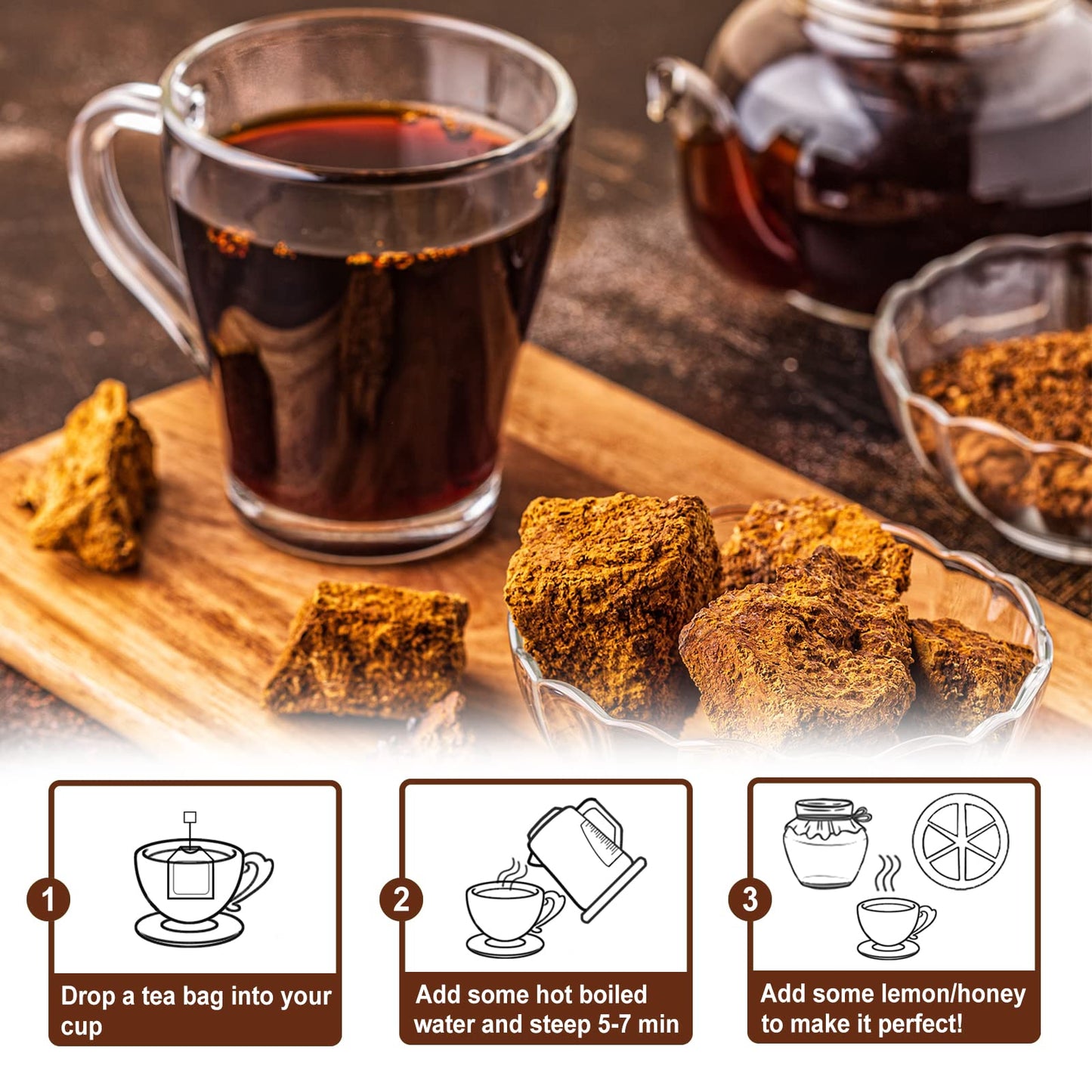TEARELAE Chaga Tea - 100% Pure Natural Mushroom Tea Bags - Additive-Free - 40 Count - Non-GMO - Immunity Support