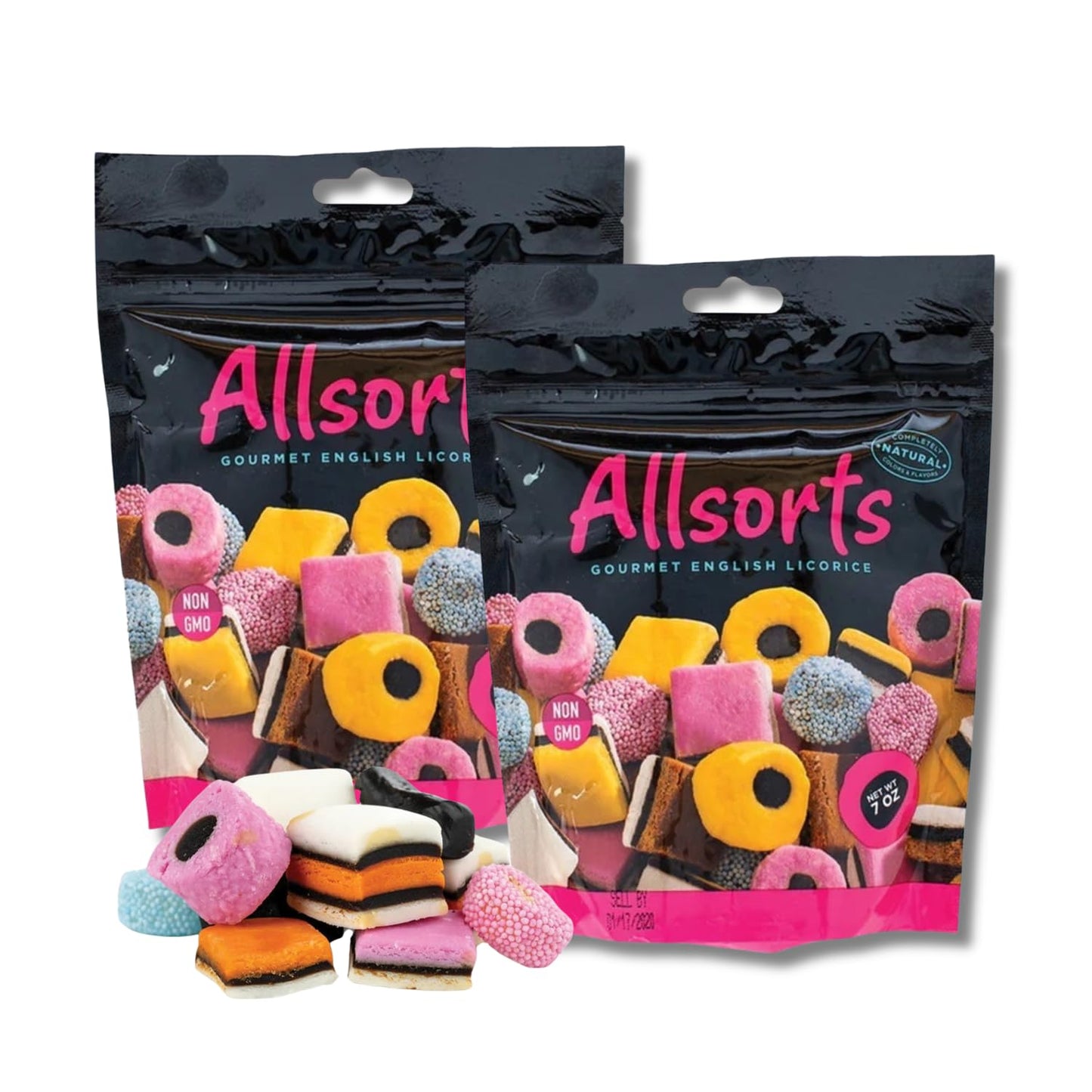 LYZAS SWEETS & TREATS Allsorts Licorice Mix Gift Pack - Nonparails, Coconut Rolls, 2 Bags, 7 oz Stand Up Pouch