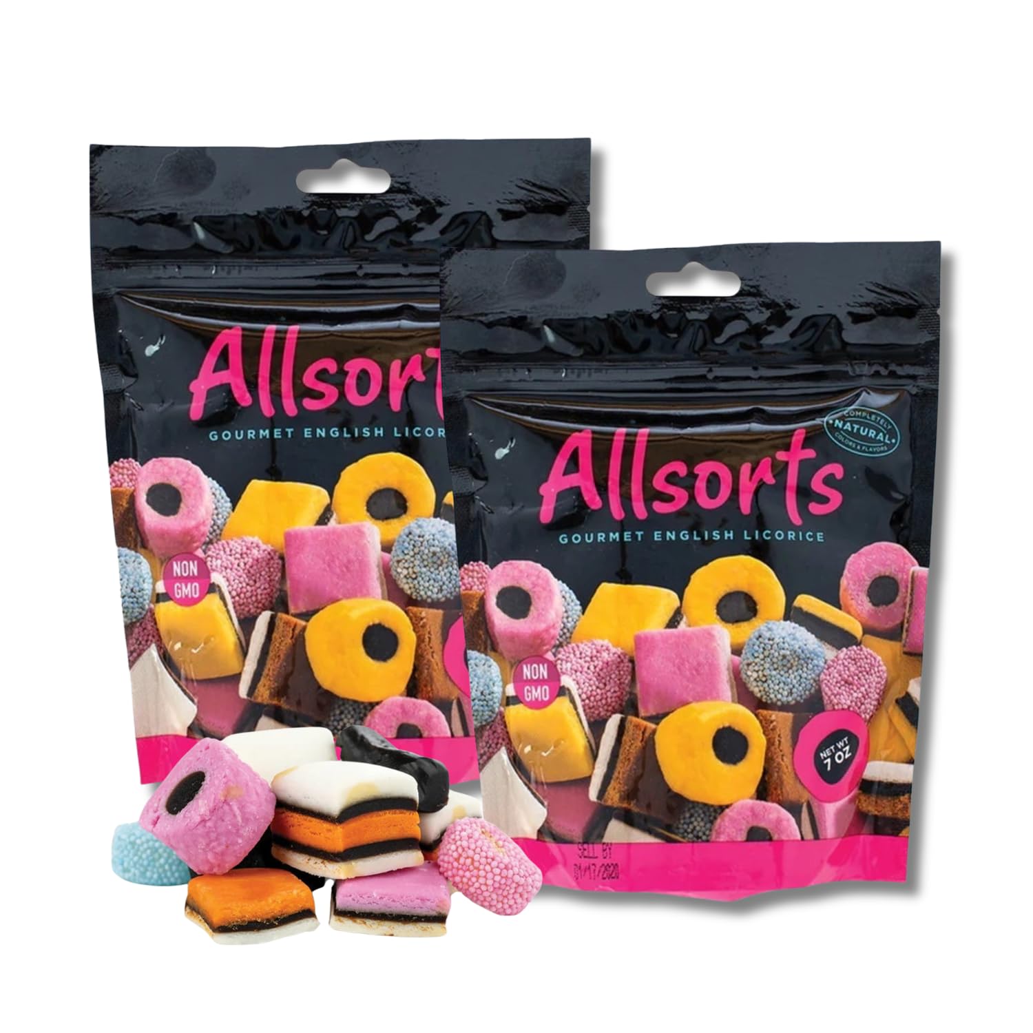 LYZAS SWEETS & TREATS Allsorts Licorice Mix Gift Pack - Nonparails, Coconut Rolls, 2 Bags, 7 oz Stand Up Pouch
