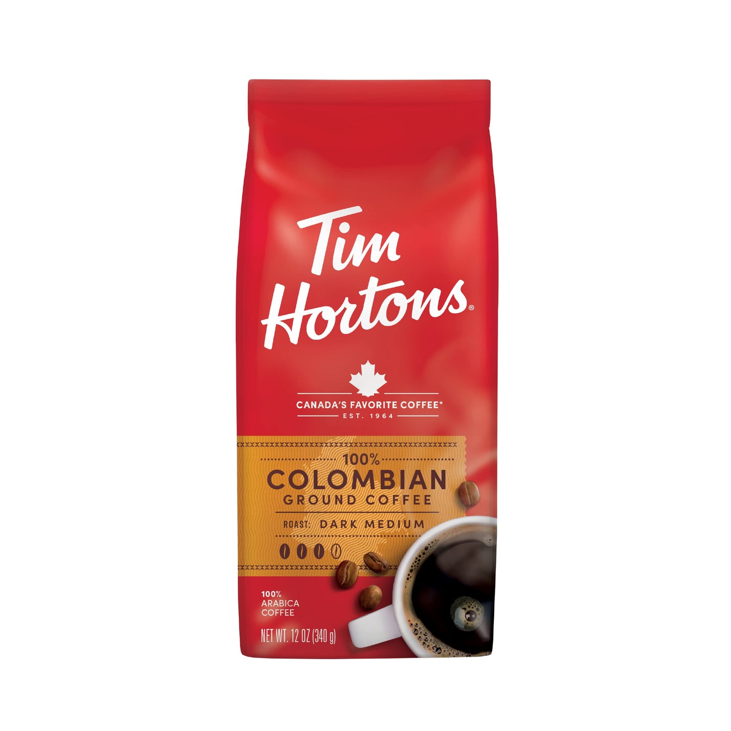 Tim Hortons Colombian  Medium-Dark Roast Ground Coffee  Perfectly Balanced  Always Smooth  Made With 100% Arabica Beans  12 Ounce Bag