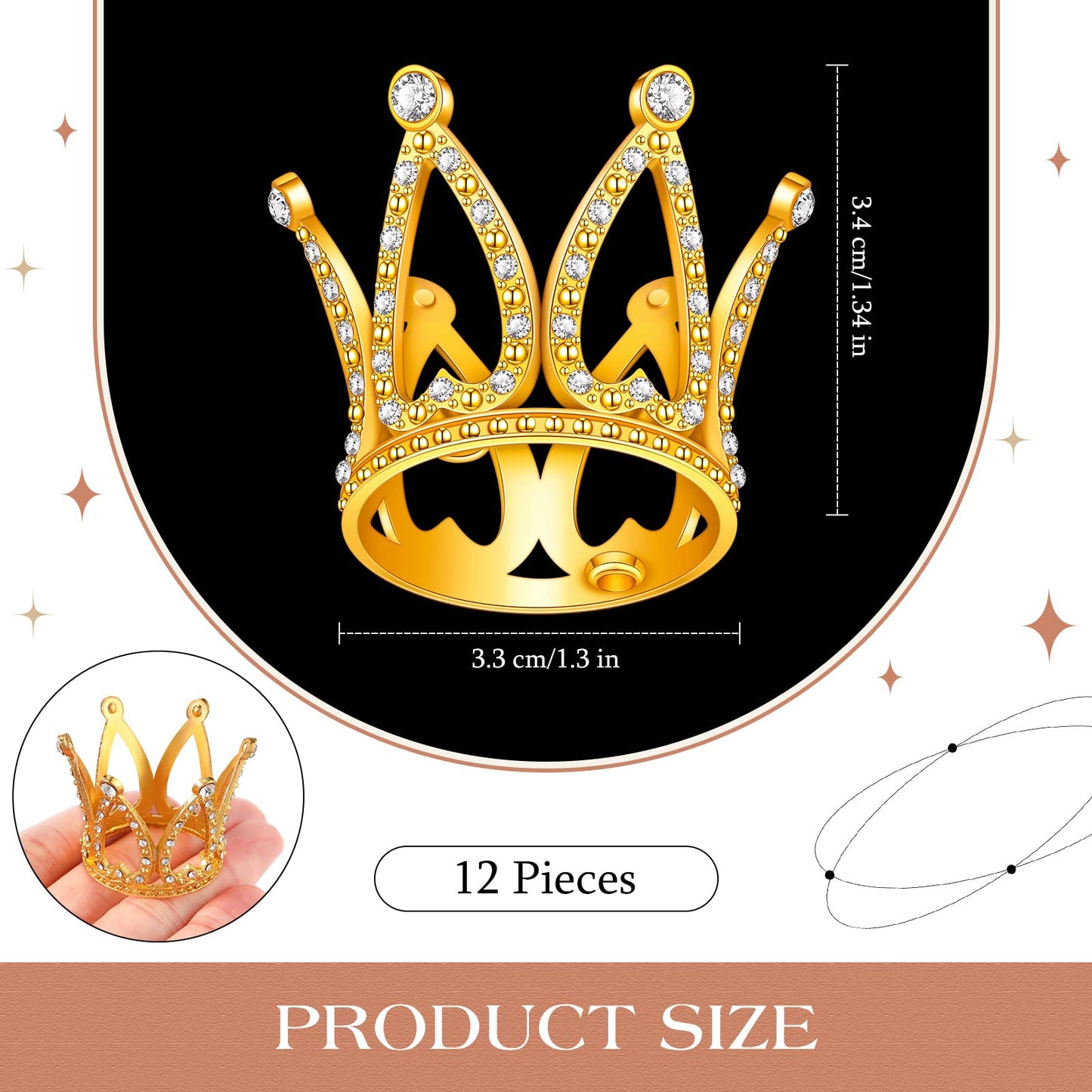 Yulejo Crown Cake Topper Set, 12 Pieces, Gold Crystal Mini Baby Crown Headpieces for Bridal, Baby Shower, Birthday Party Decor