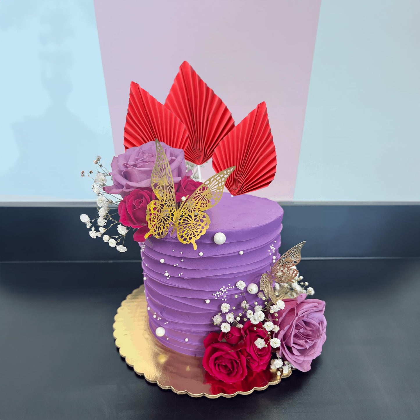 Gyufise Paper Palm Fan Cake Toppers, Red, 4.7x5.1 inches, Model ZN0680-2, Ideal for Birthday and Wedding Party Decorations