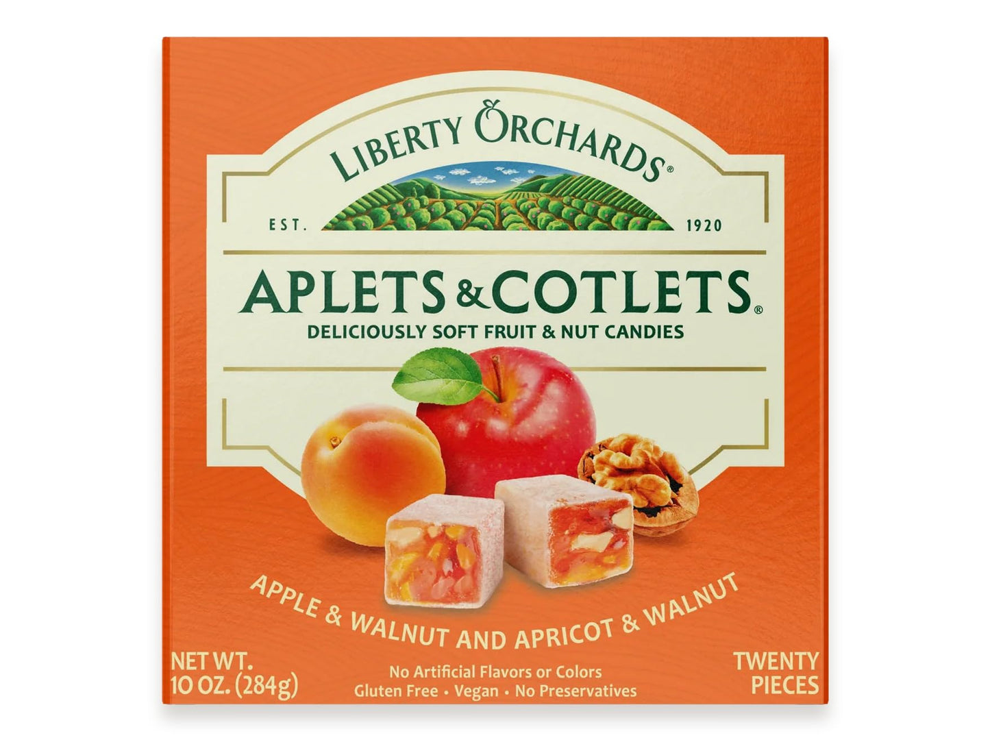 Liberty Orchards, Original Aplets & Cotlets - Gourmet Chewy Snack in Gift Box, Vegan Turkish Delight Candy 10 Oz.