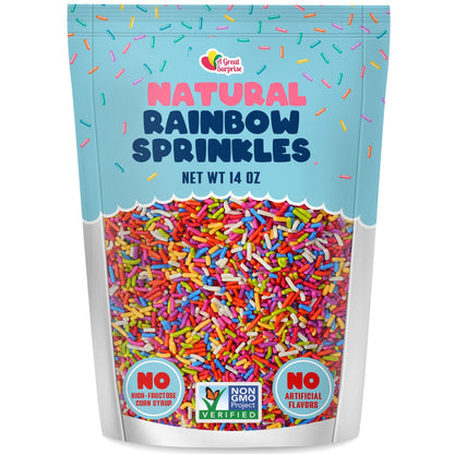 Bulk A Great Surprise Dye Free Rainbow Sprinkles - 14 Ounces - Naturally Colored Rainbow Jimmies - Vegan, Non-GMO Dessert Toppin
