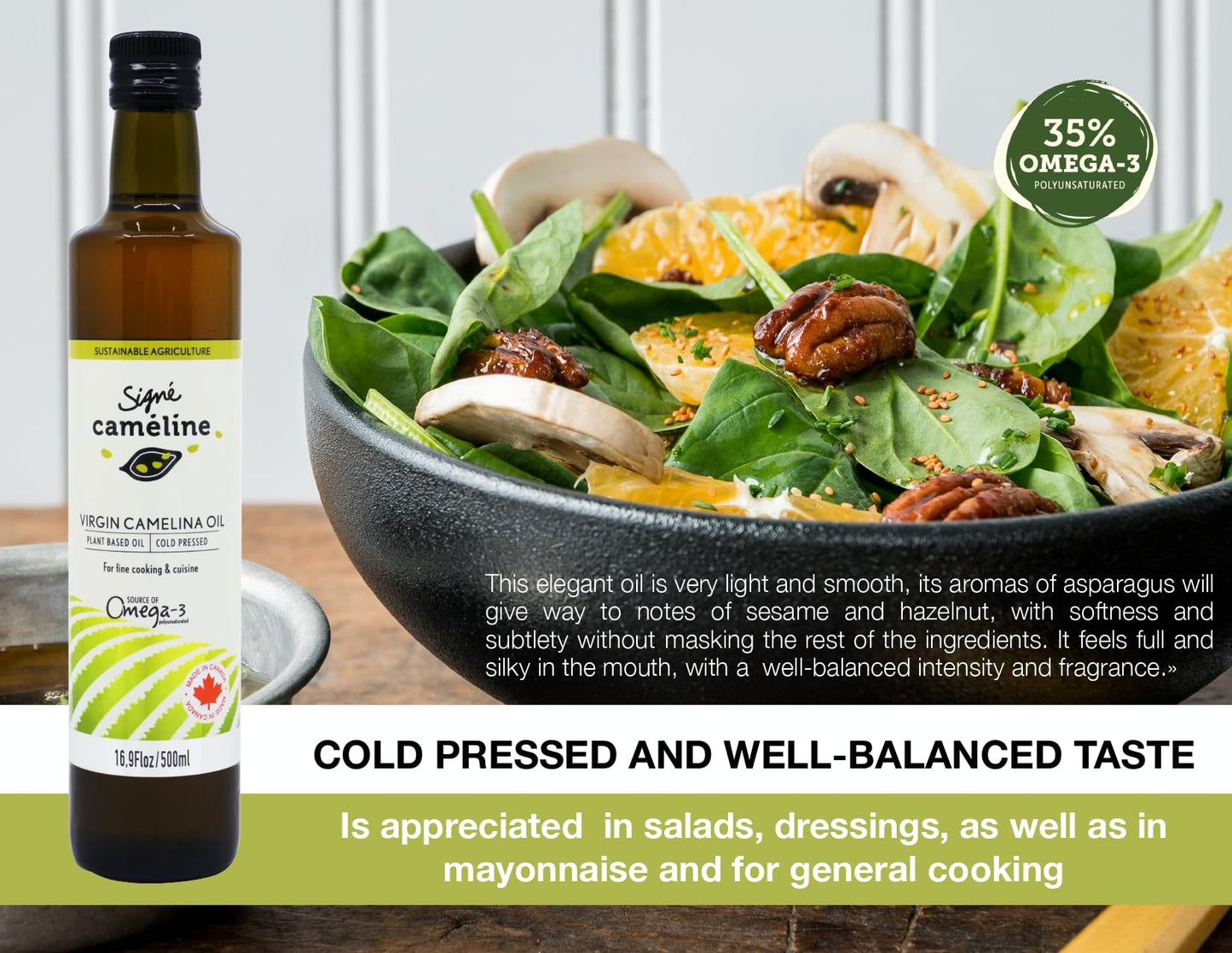 Cold-Pressed Virgin Camelina Oil, 500Ml X 2 By Sign   Cam  Line | High Smoke Point 475F | Rich In Omega-3 & Vitamin E | Alternat