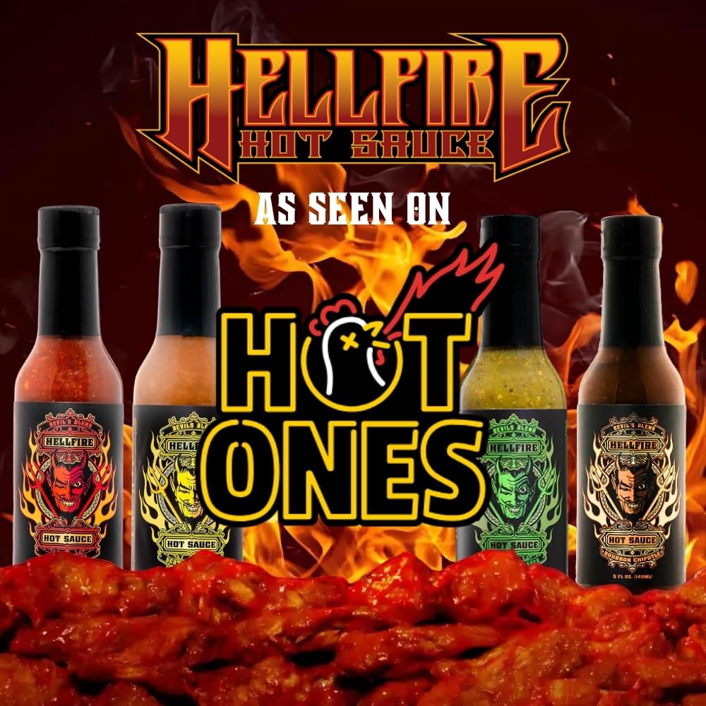 Hellfire Hot Sauce Devils Blend Gift Pack - Gourmet Hot Sauce Variety Pack With 4 Spicy Flavors (Four 5 oz. Bottles)