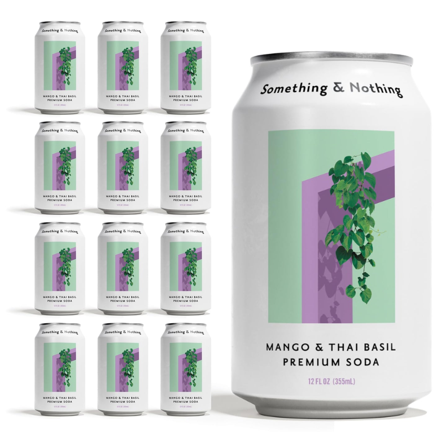 Something & Nothing Mango & Thai Basil Flavored Sparkling Water | Lightly Carbonated & Full of Flavor with Added G & Lemon Juice | Vegan & Low Calorie enhanced Soda | 12 Fl Oz Cans (Pack of 12)