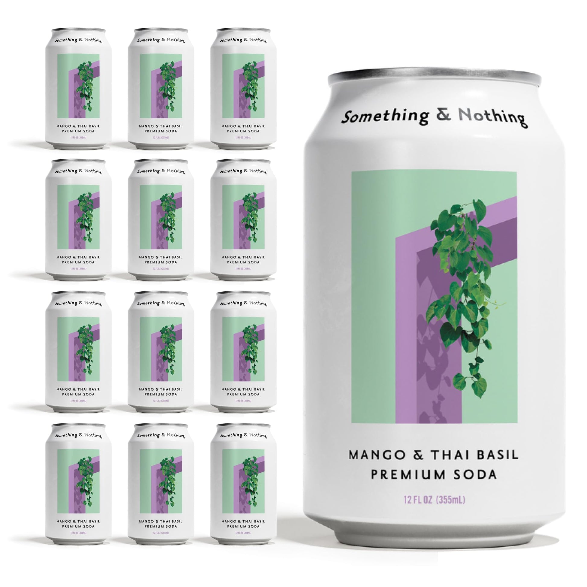 Something & Nothing Mango & Thai Basil Flavored Sparkling Water | Lightly Carbonated & Full of Flavor with Added G & Lemon Juice | Vegan & Low Calorie enhanced Soda | 12 Fl Oz Cans (Pack of 12)