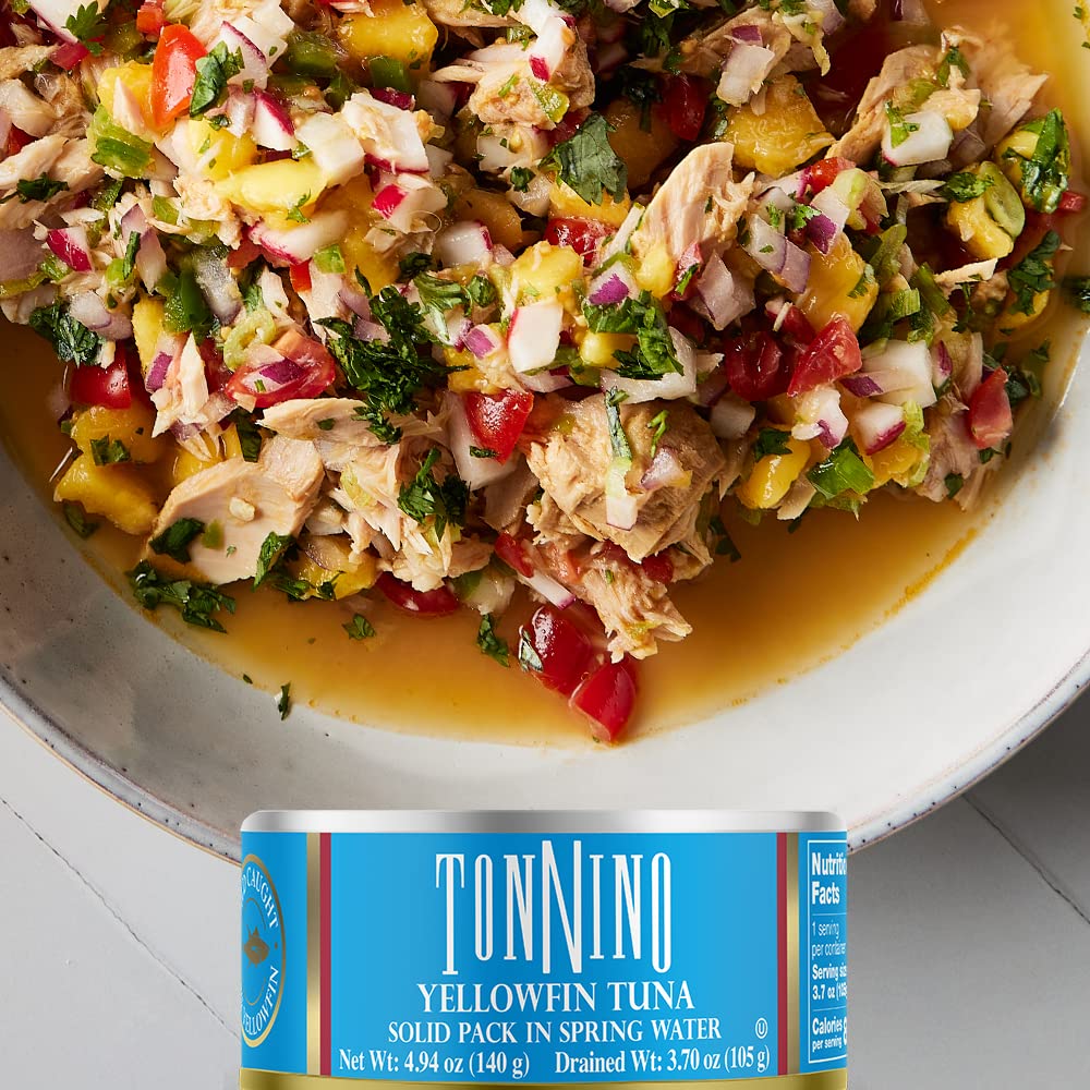 Tonnino Yellowfin Tuna Fish in Olive Oil - Pack of 12 Can (4.94 Ounces (Pack of 12), Spring Water)