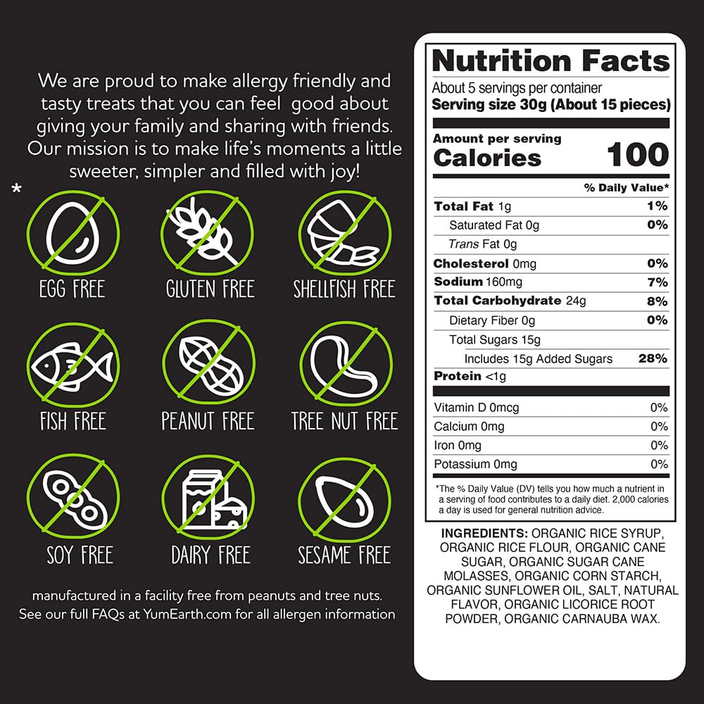 YumEarth Organic Gluten Free Black Licorice Snack Packs - Allergy Friendly, Gluten Free, Non-GMO, Vegan, No Artificial Dyes - 5