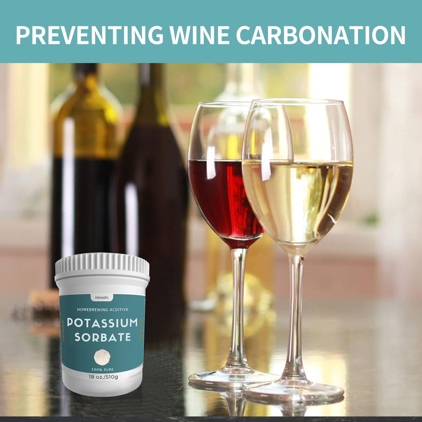 Hznxolrc Potassium Sorbate, Food Grade, 100% Pure, 18 oz for Wine Making, Baking, Home Brewing