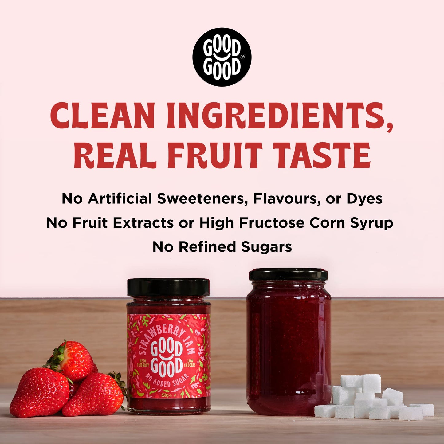 Good Good No Added Sugar Strawberry Jam - Keto Friendly Jelly - Low Carb, Low-Calorie And Vegan - Diabetic Friendly - 12Oz / 330G (Pack Of 2)