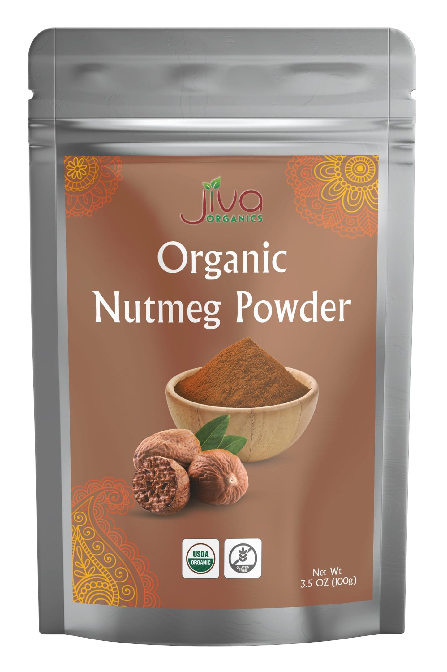 Jiva Organics Organic Nutmeg Powder 3.5 oz (100g) - Ground Nutmeg from Sri Lanka - Non-GMO, Pure & Aromatic Spice for Baking, Co