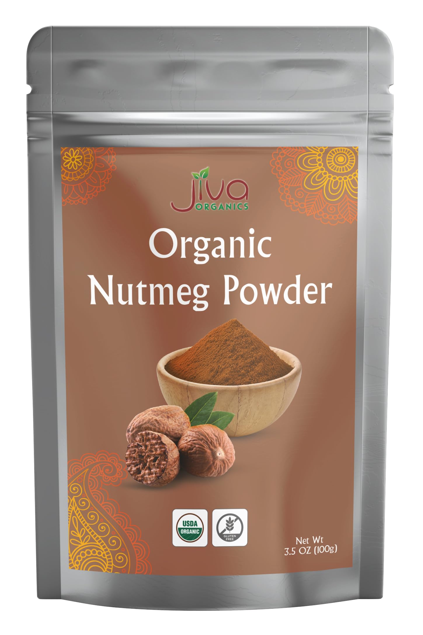 Jiva Organics Organic Nutmeg Powder 3.5 oz (100g) - Ground Nutmeg from Sri Lanka - Non-GMO, Pure & Aromatic Spice for Baking, Co