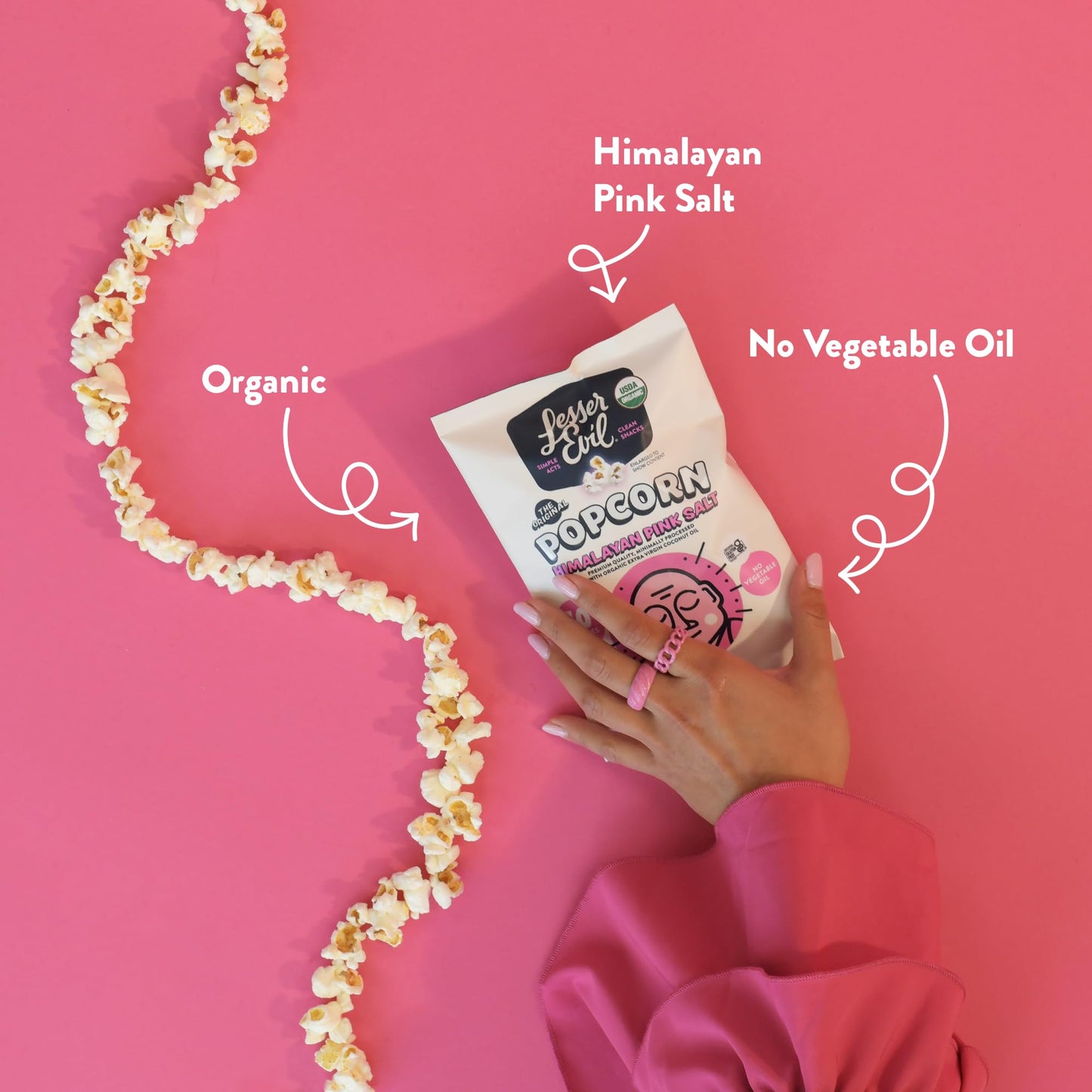Lesserevil Organic Popcorn, Himalayan Pink Salt, 0.46 Oz, Pack of 24, Premium Quality, Minimally Processed