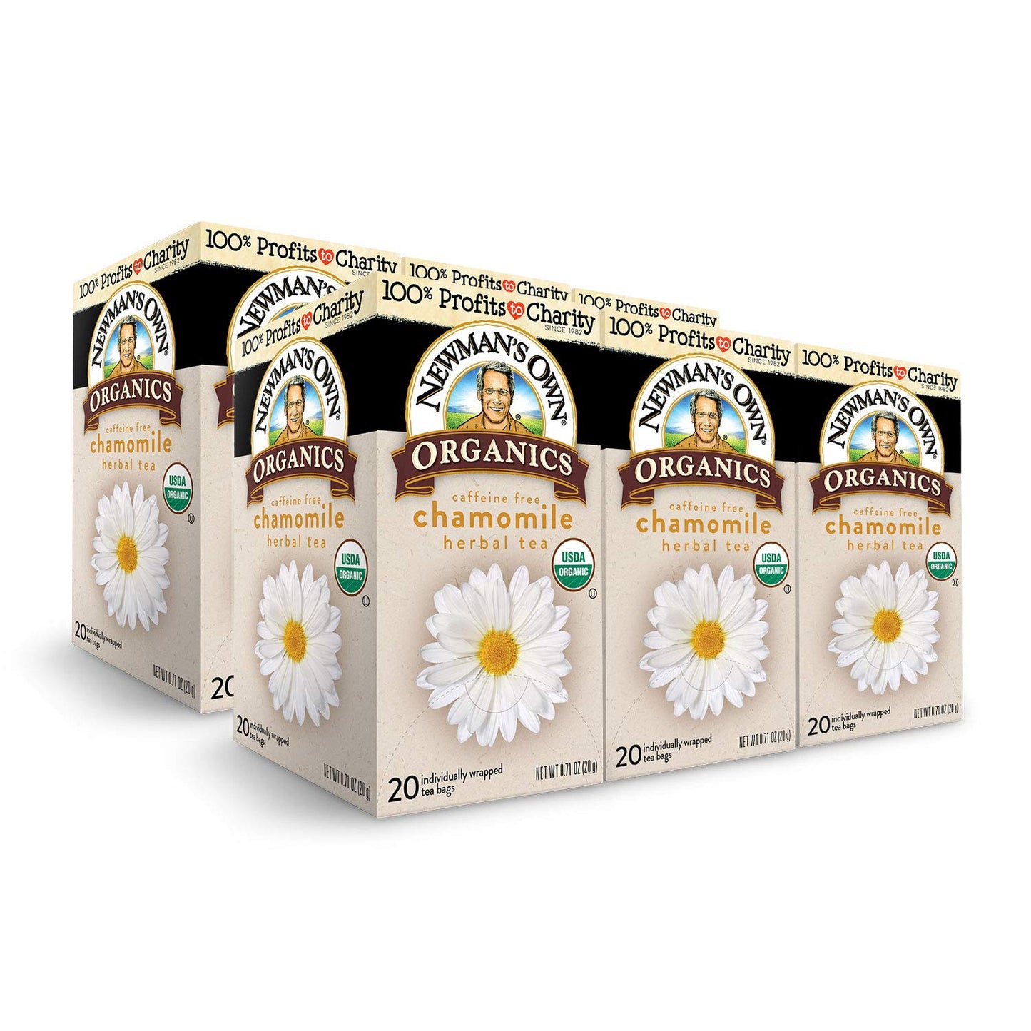 Newmans Own Chamomile Tea, Caffeine Free Herbal Tea, 20 Count (Pack of 6)