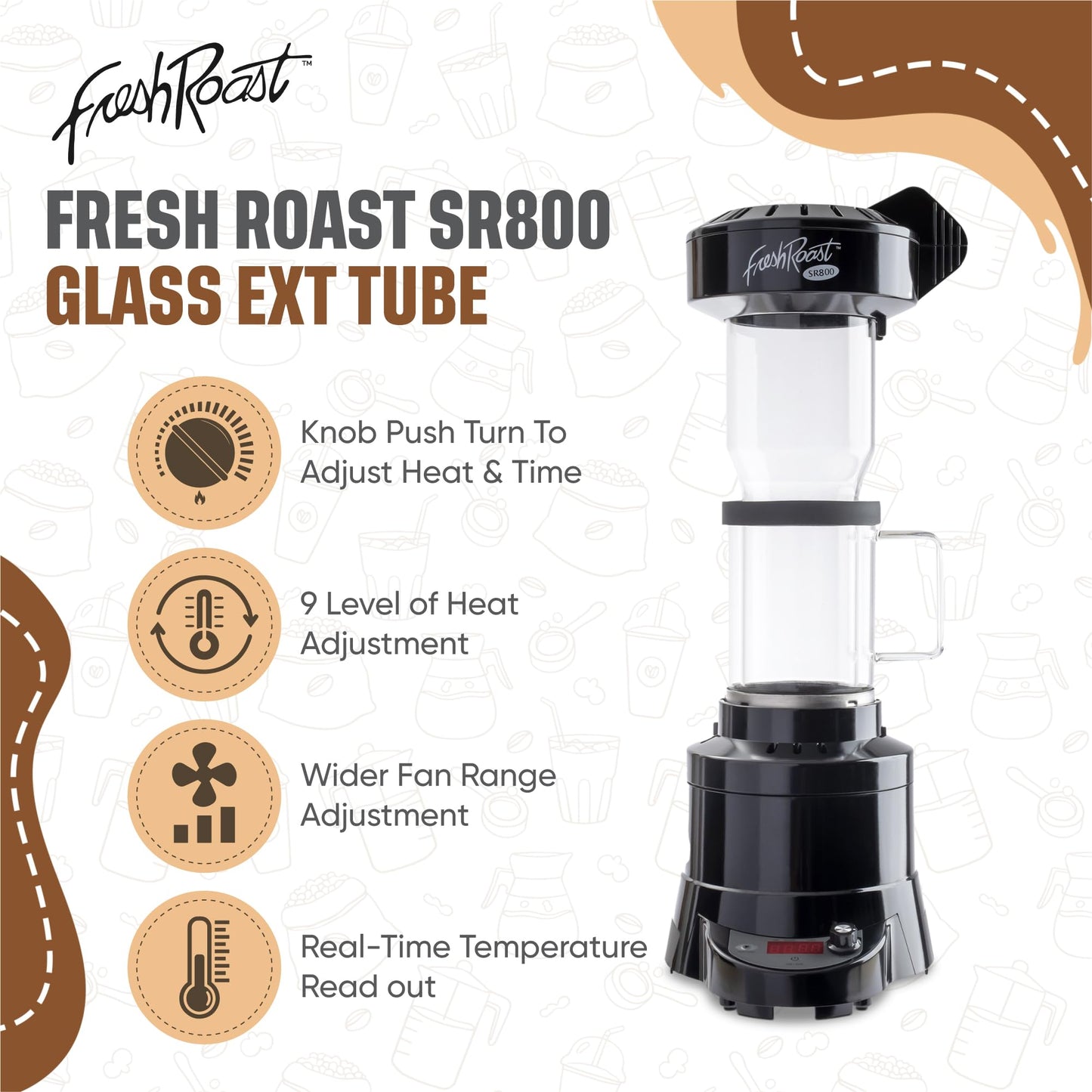 Fresh Roast Coffee Roaster Bundle Sr800, Glass Extension Tube, Coffee Bean Cooler, (2 Lbs) Sample Pack Of Green Beans, (2- Pack)