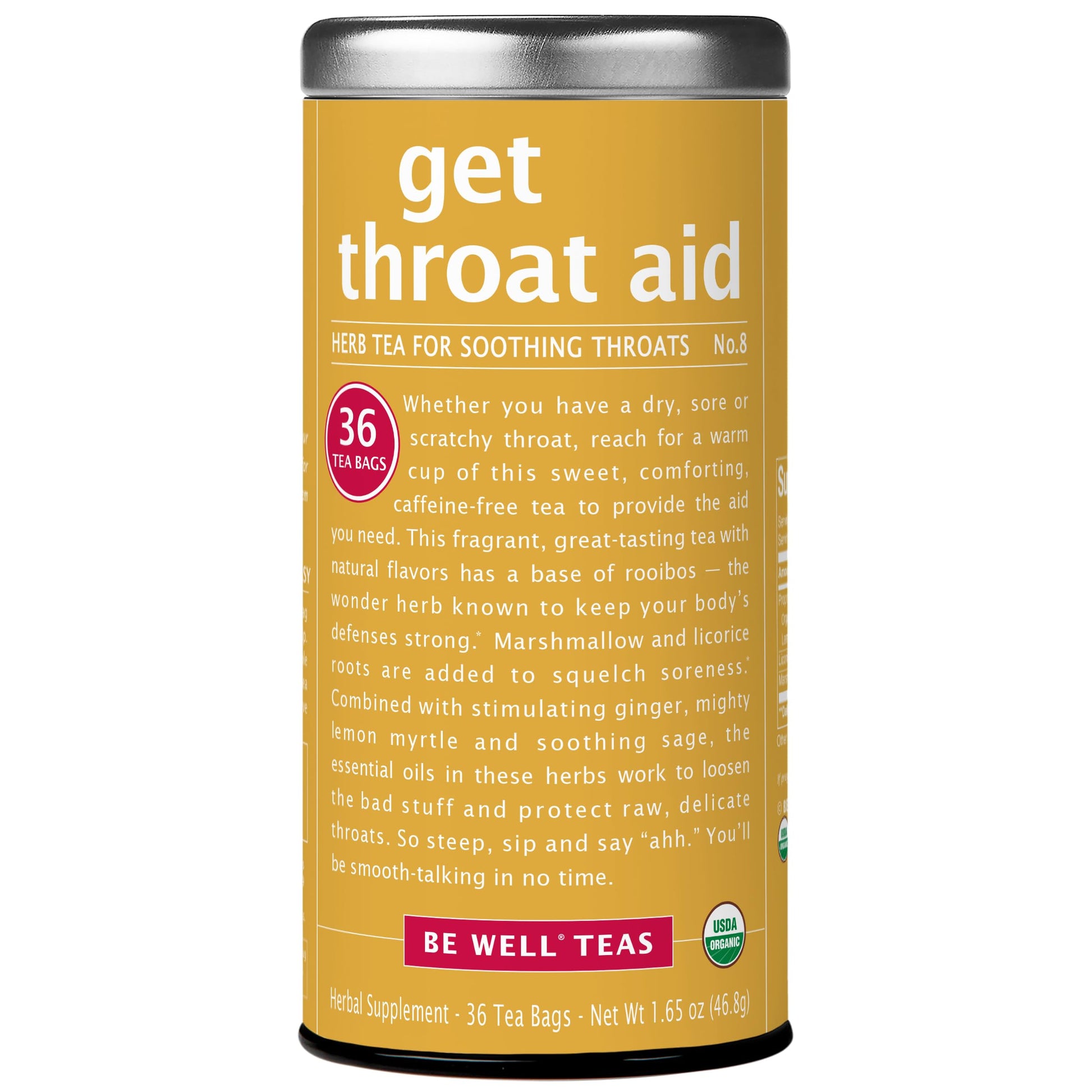 The Republic of Tea Organic Get Throat Aid Herb Tea Tin - 36 Tea Bags, Naturally Caffeine Free