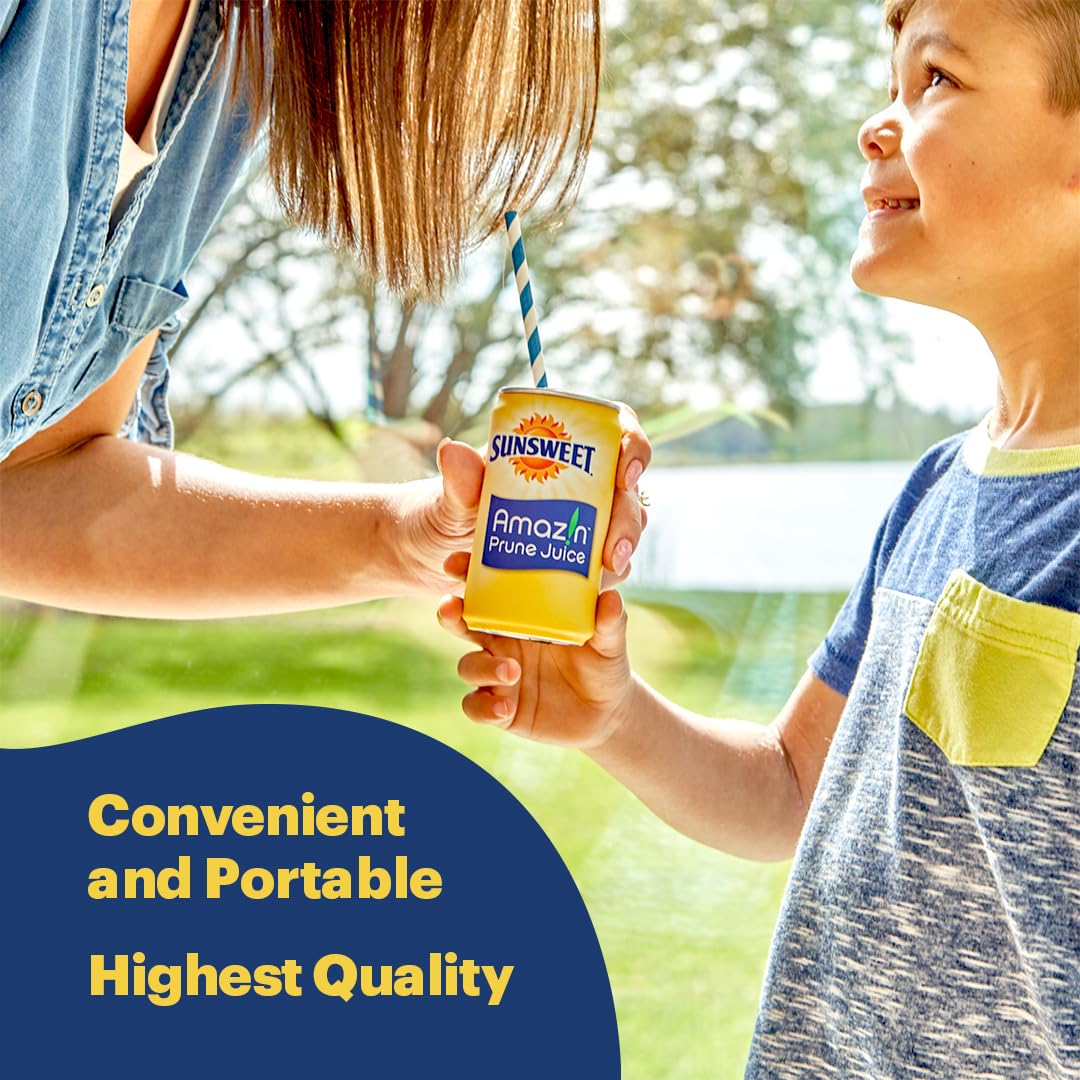 Sunsweet Amazin Prune Juice Small Cans - Water Extract Of Dried Prunes Pitted Unsweetened - Low Fat - 100% Juice Rich In Dietary