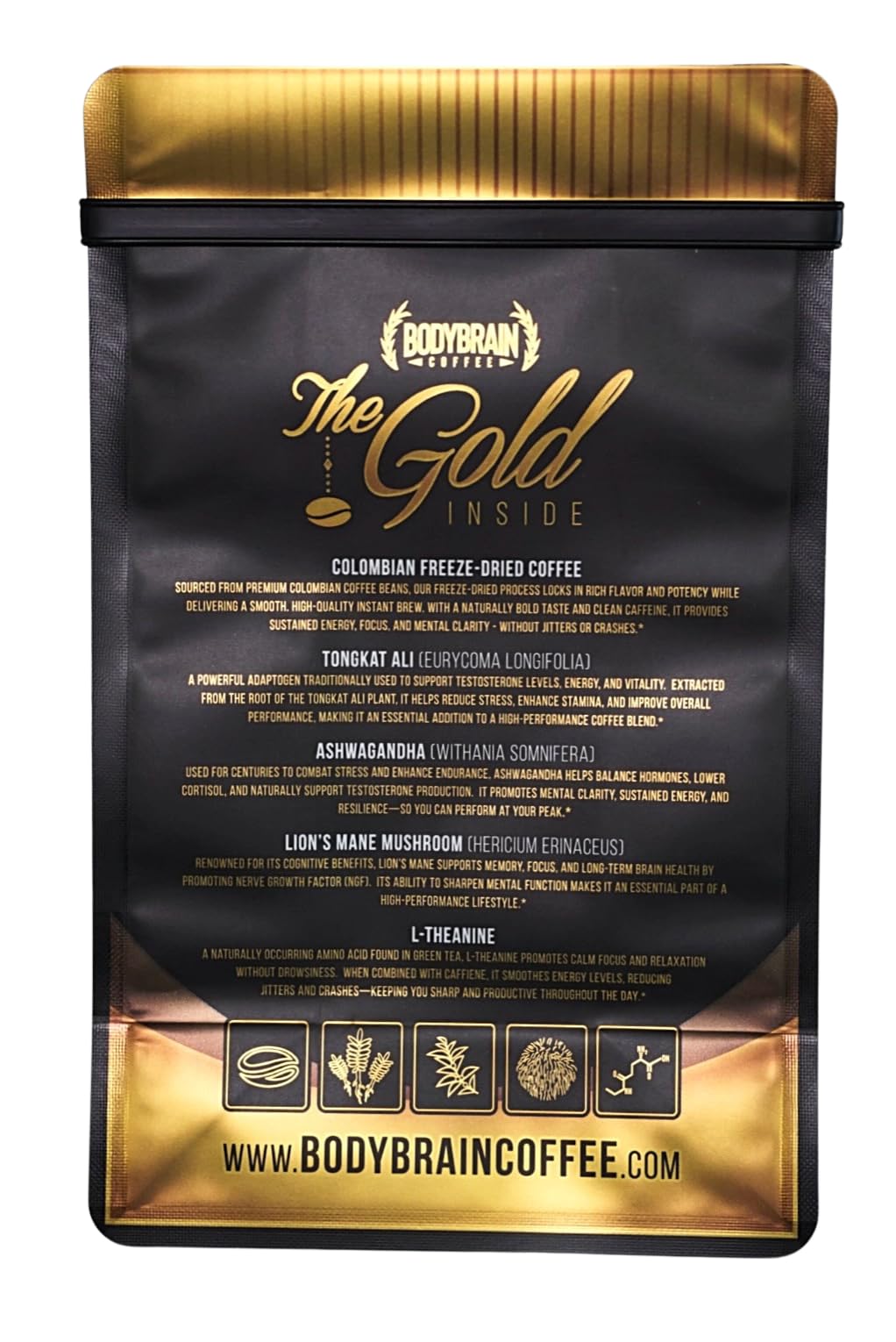 BodyBrain Coffee -   Boosting Mushroom Coffee with Tongkat Ali  Ashwagandha  Lions Mane  & L-Theanine | Freeze Dried Instant Colombian Nootropic Coffee for Energy  Focus & Vitality | 30 Sachets