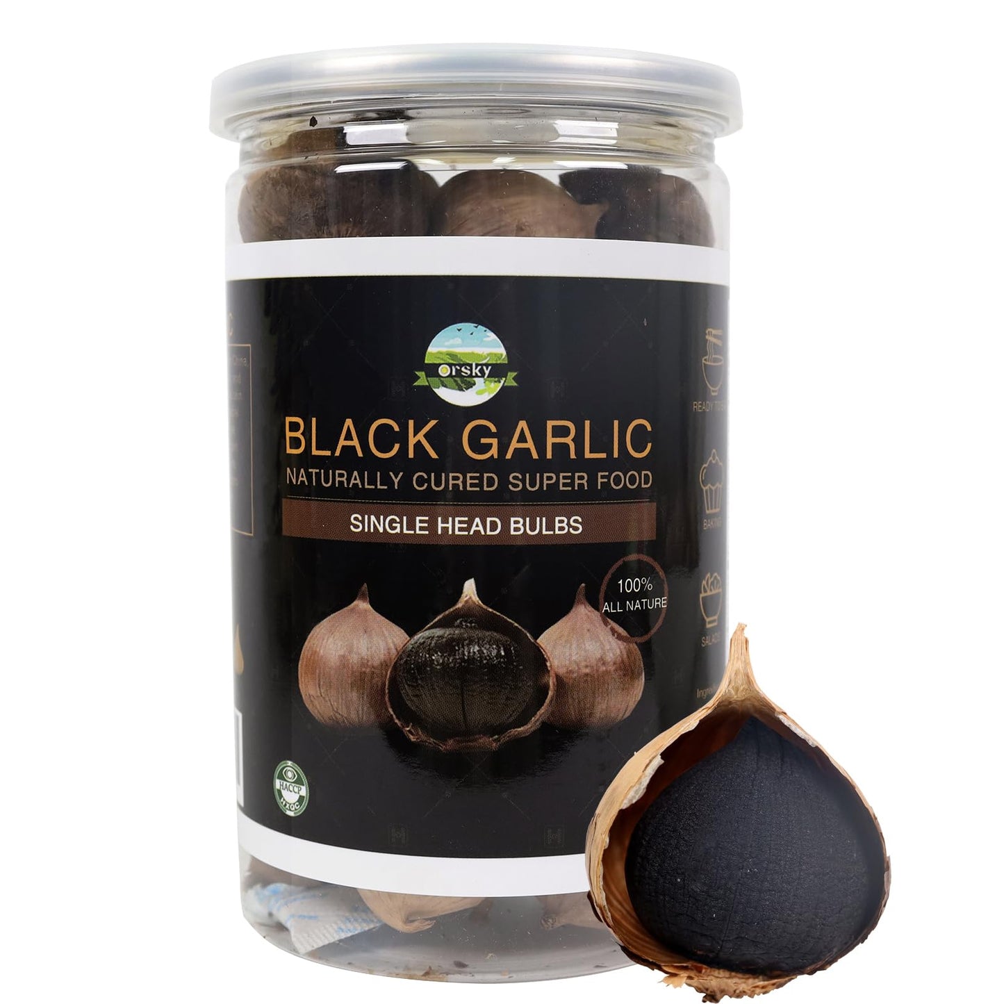 Orsky Whole Black Garlic, Fermented for 90 Days, 8.82 Oz (250g), Non-Additives, High in Antioxidants, Ready to Eat Snack