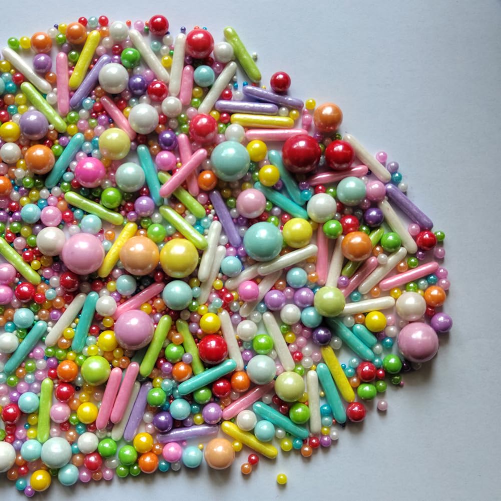 Edible Sprinkles Rainbow Pearl Sugar Candy Mix Size Baking Cake Decorations Cupcake Toppers Cookie Decorating Wedding Shower Party Valentine Halloween Christmas Supplies 100G/3.53Oz