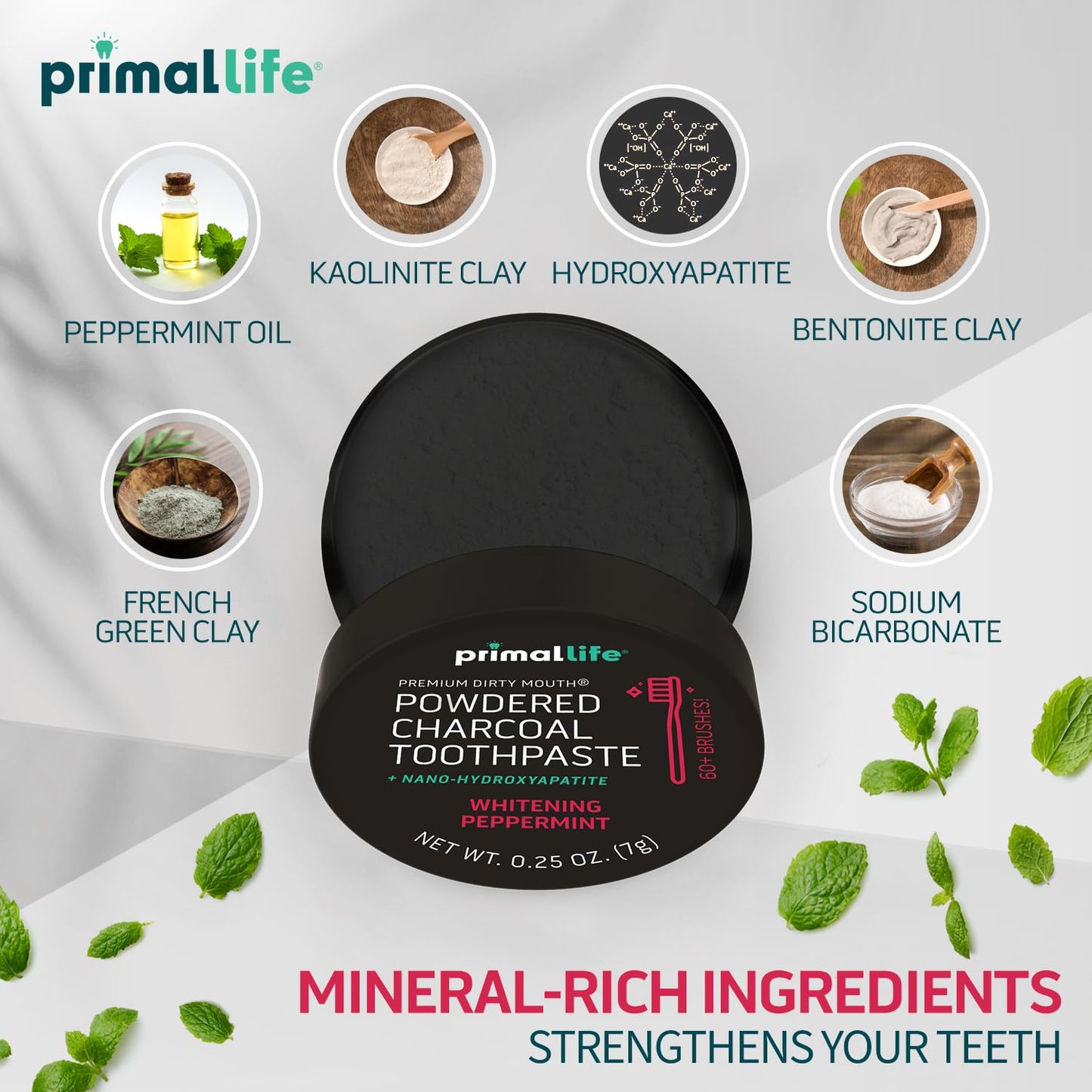 Primal Life Organics -Dirty Mouth Toothpowder, Activated Charcoal Tooth Cleaning Powder, Essential Oils, Hydroxyapatite, Kaolin,