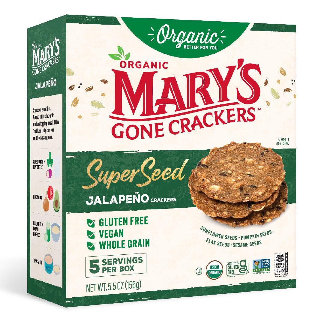 Marys Gone Crackers Super Seed Crackers, Organic Plant Based Protein, Gluten Free, Jalapeno, 5.5 Ounce (Pack Of 1)