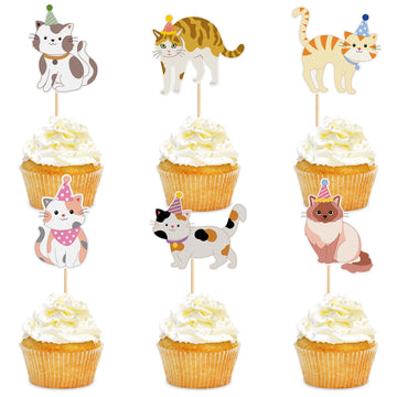 36 Pack Pet Cat Cupcake Toppers Cat Birthday Party Supplies Picks Baby Shower Kid Cat Lover Cake Decorations Supplies