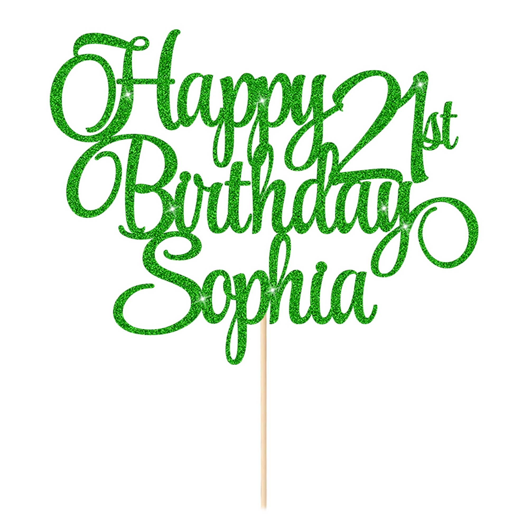 EDSG Personalized Birthday Cake Topper, Double-Sided Glitter, Any Age & Name, Green