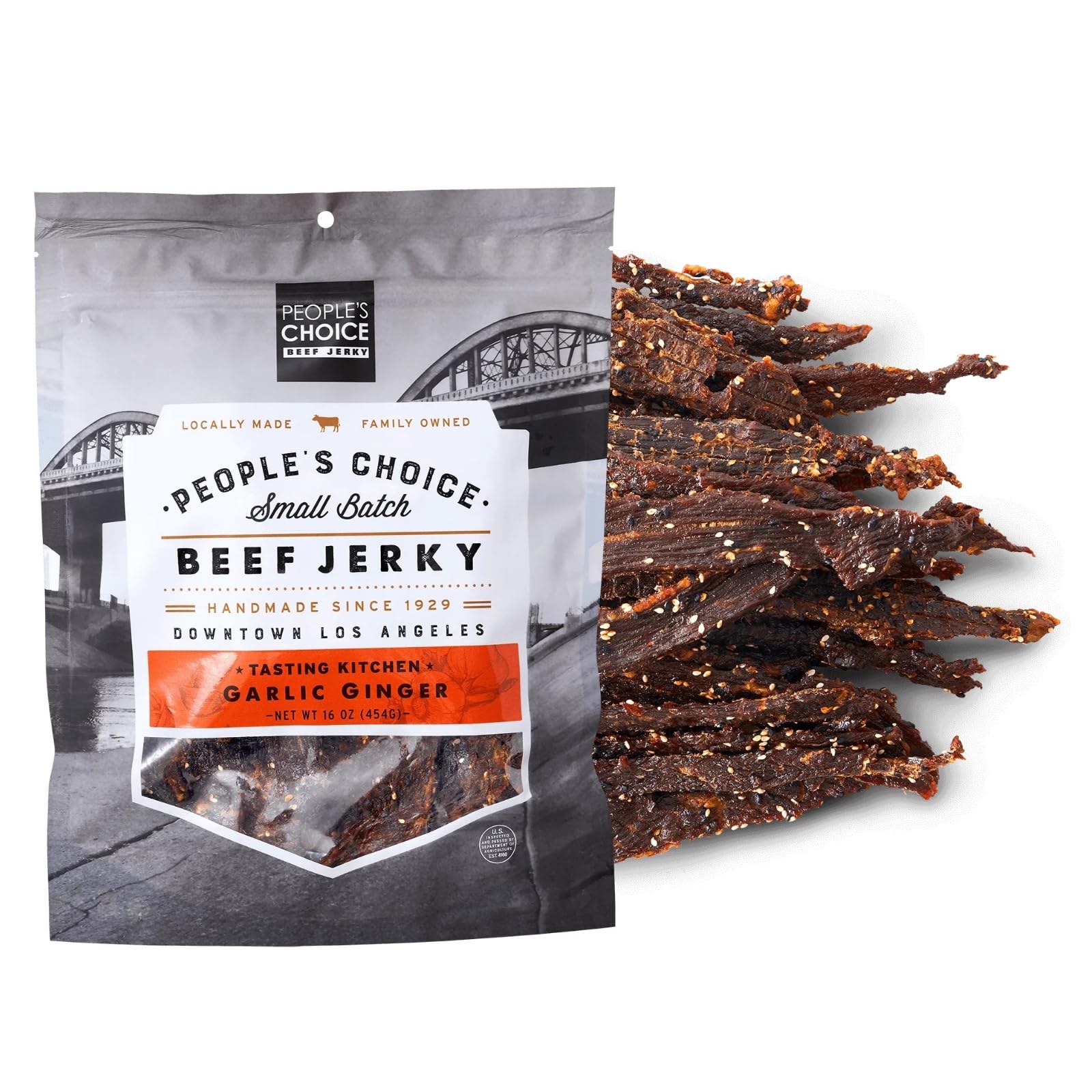 Peoples Choice Beef Jerky - Tasting Kitchen - Garlic Flavor Blendger - Sweet & Savory - 10G Protein - Made In Usa - 1 Pound (16 Oz) Bag