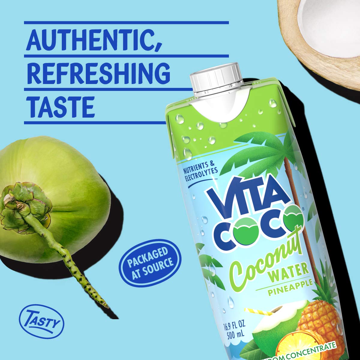 Vita Coco Coconut Water Electrolyte Drink, Pineapple, 16.9 Fl Oz (Pack of 12), Gluten Free, Model 901041