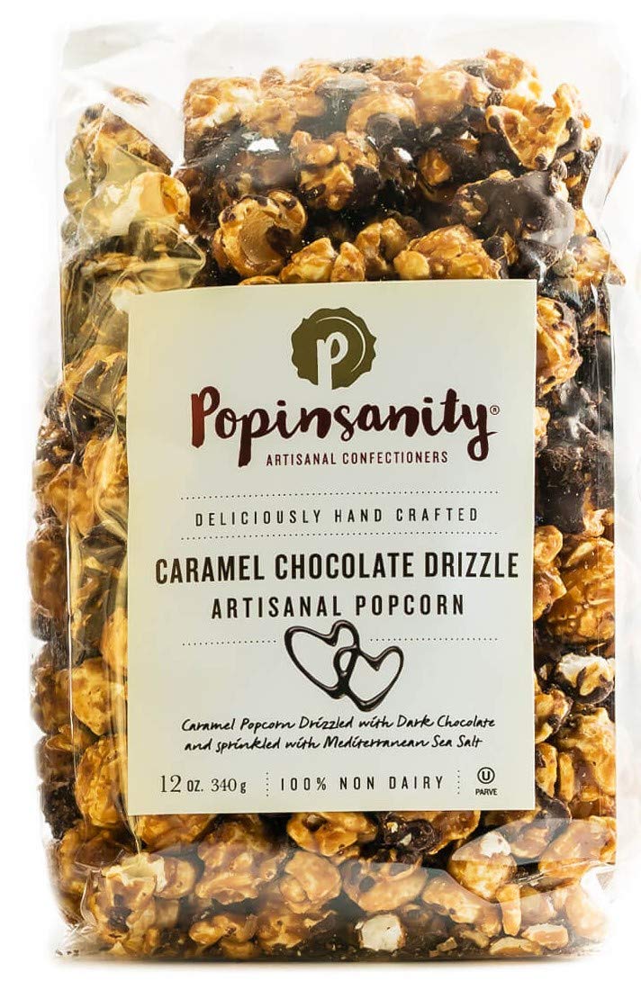Popinsanity Gourmet Popcorn Deluxe Bag - Non-GMO, Dairy Free, Caramel Chocolate Drizzle, 12 Ounce