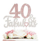 Laskyer 40 & Fabulous Silver Pink Rhinestone Cake Topper - Happy 40Th Birthday Cheers To Forty Years Old Bday Party Metal Sparkl
