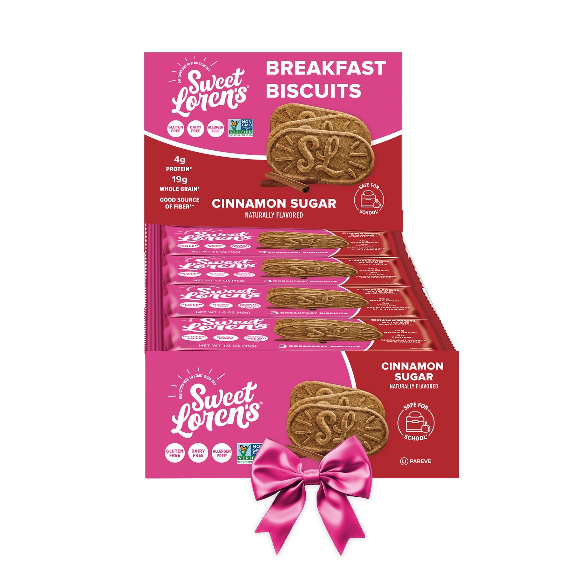 Sweet Lorens Vegan Breakfast Biscuits | Cinnamon Sugar | 4g Protein  19g Whole Grains | Plant Based  Gluten Free  Dairy Free  Nut Free Snacks | Grab & Go 8 Pack (24 Total Biscuits  1.6 ounce each)