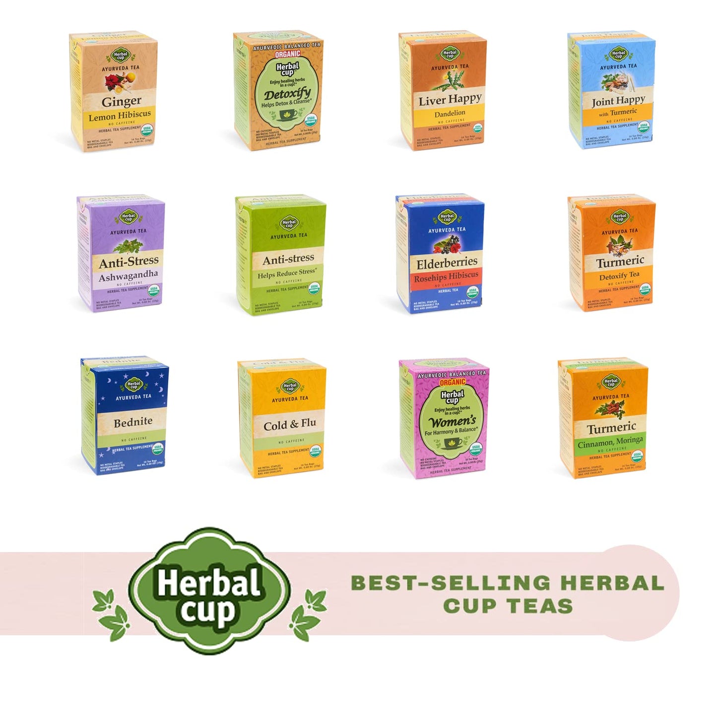 Herbal Cup Ayurveda Elderberries Tea, Organic Rosehips Hibiscus, No Caffeine Herbal Nutrition Product (16 Count, Pack Of 6)