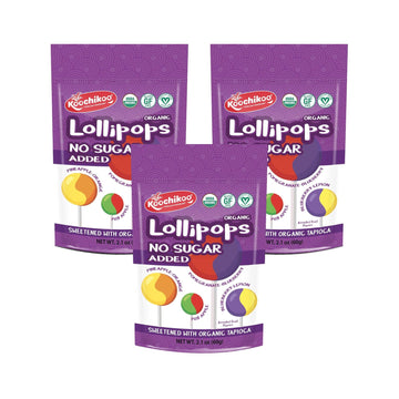 Koochikoo Organic & Sugar Free Lollipops Pouch, Assorted Fruit Flavors, No Sugar Added, Gluten Free & Vegan (10 Count (Pack Of 3