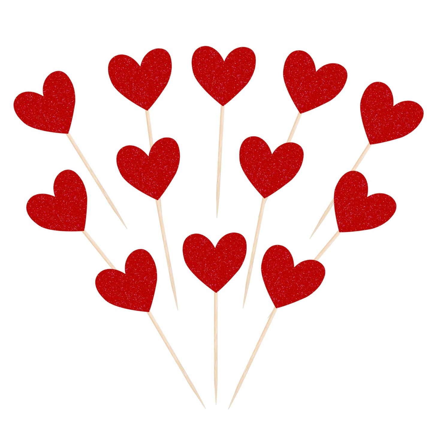 YCTHUNFISH 40 Pack Red Heart Cupcake Toppers Glitter for Valentines Day, Wedding, Birthday Party, Small Size