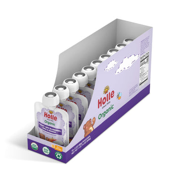 Holle Baby Yogurt Pouches - Organic Yogurt with Blueberry, Apple & Banana Fruit Pur  e - Drinkable Pouches for Kids & Babies 8 M