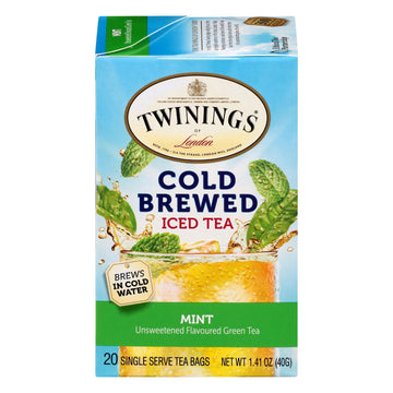 Twinings Mint Green Cold Brewed Iced Tea Bags, 20 Count (Pack Of 6), Unsweetened Flavoured Green Tea, Caffeinated