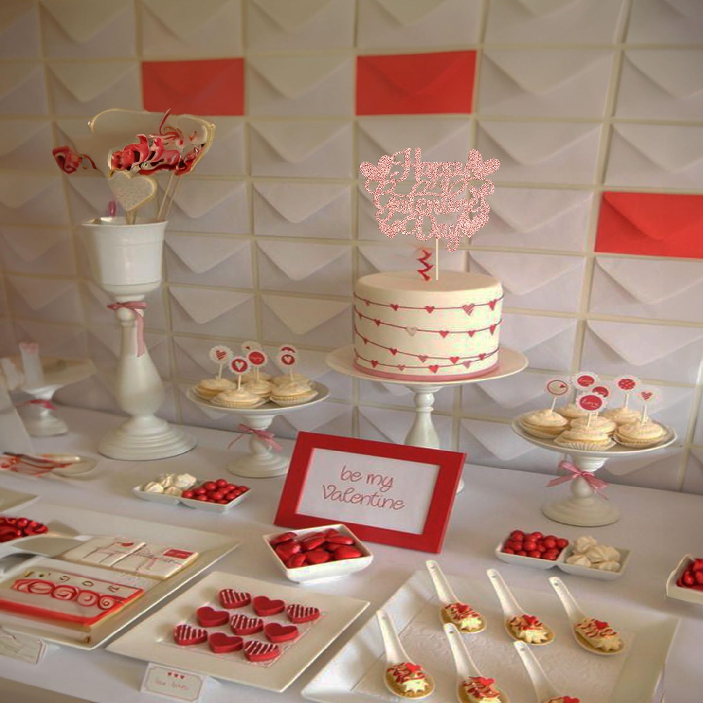 Gyufise 1Pc Happy Galentine'S Day Cake Topper Glitter Sweet Love Valentines Day Cake Topper Decorations For Valentine'S Day Them