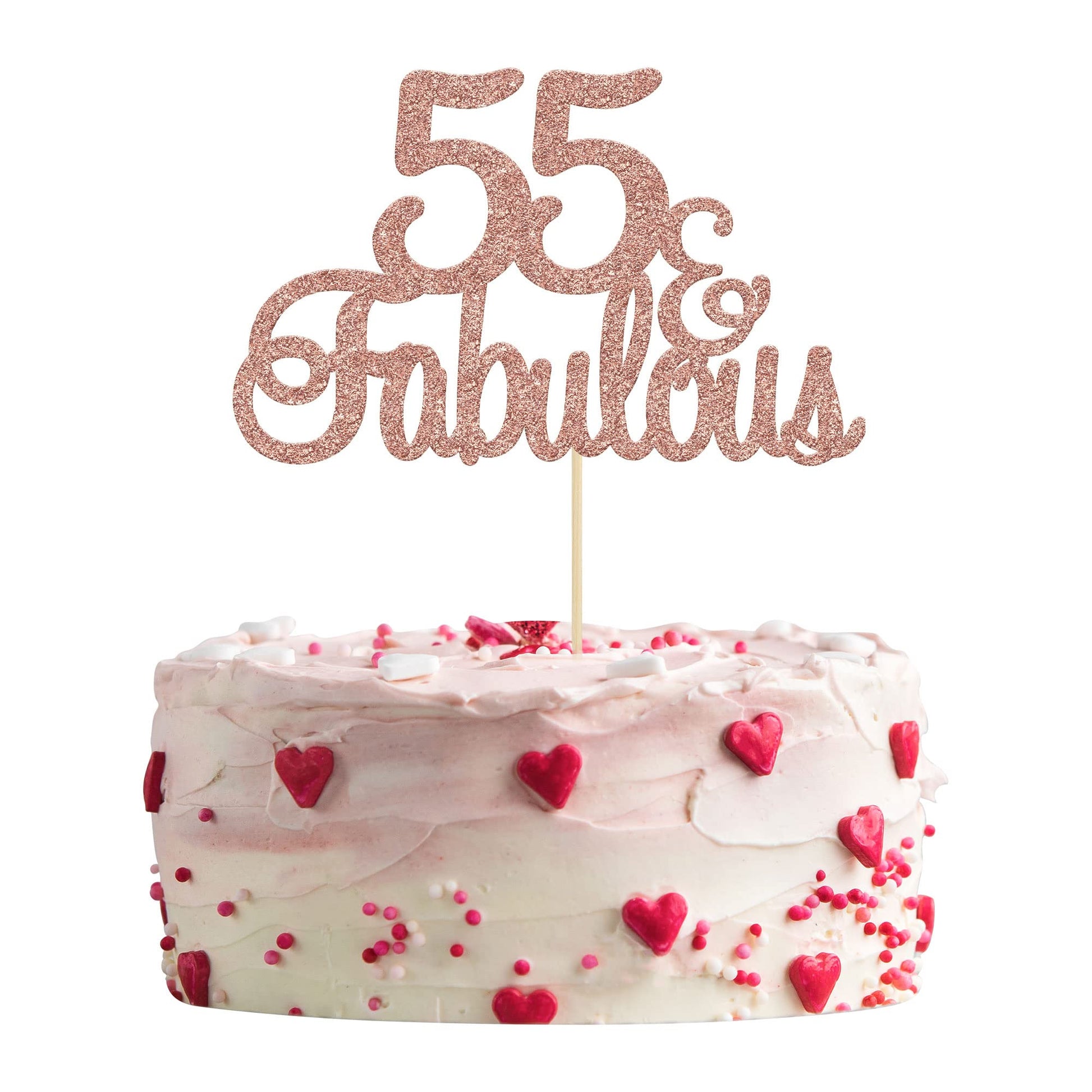 Gyufise 1Pcs 55 & Fabulous Cake Topper Rose Gold Glitter Fifty Five And Fabulous Cake Toppers Happy 55Th Birthday Cake Pick For