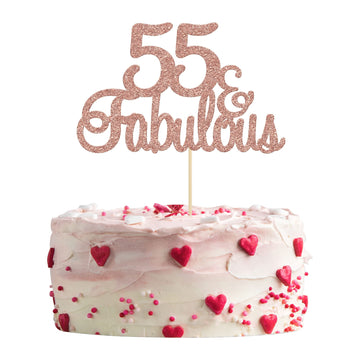 Gyufise 1Pcs 55 & Fabulous Cake Topper Rose Gold Glitter Fifty Five And Fabulous Cake Toppers Happy 55Th Birthday Cake Pick For