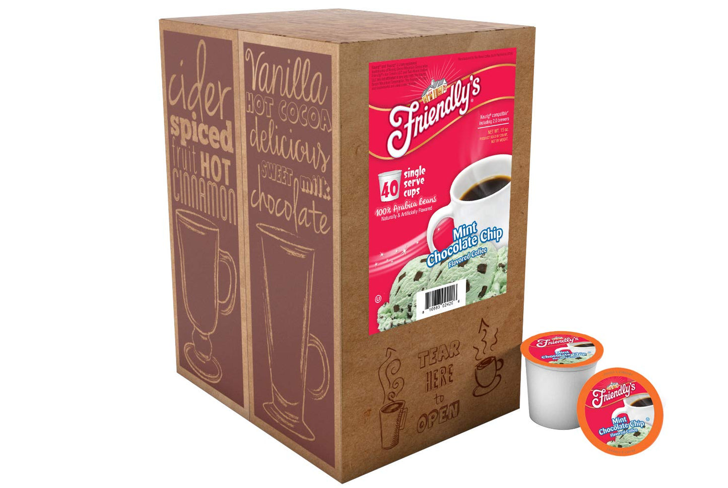 Friendlys Flavored Ice Cream Coffee Pods, Mint Chocolate Chip, 40 Count, Compatible with Keurig K Cup malt-inspired