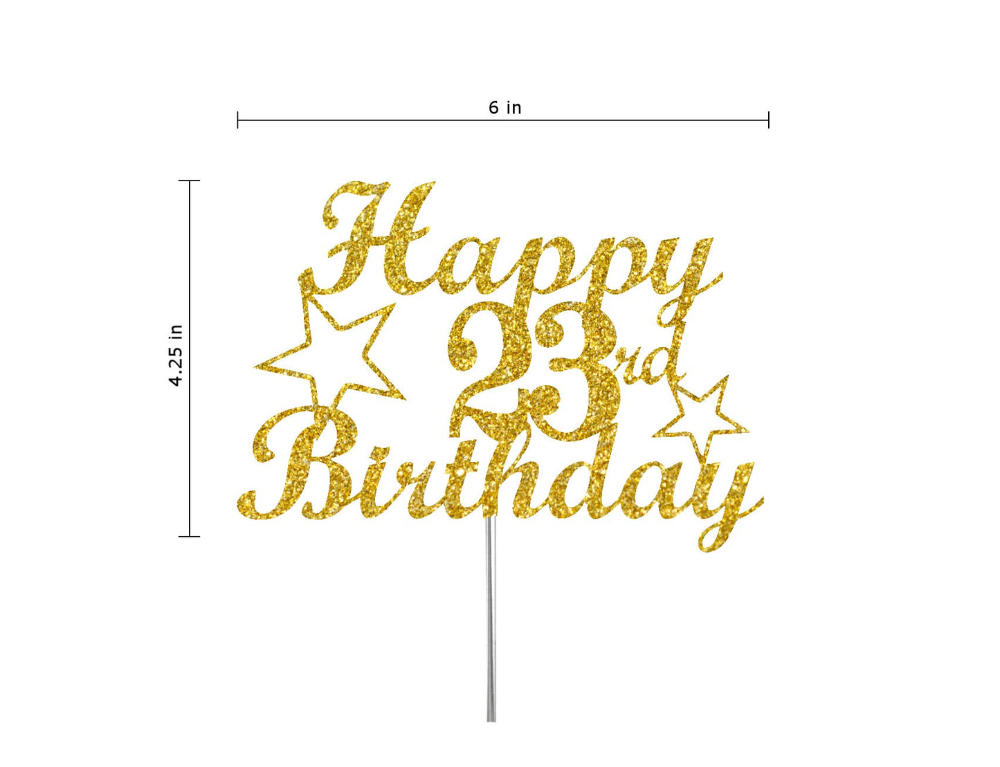 23 Birthday Cake Topper Gold Glitter, Party Decoration Ideas, Premium Quality, Sturdy Doubled Sided Glitter, Acrylic Stick. Made