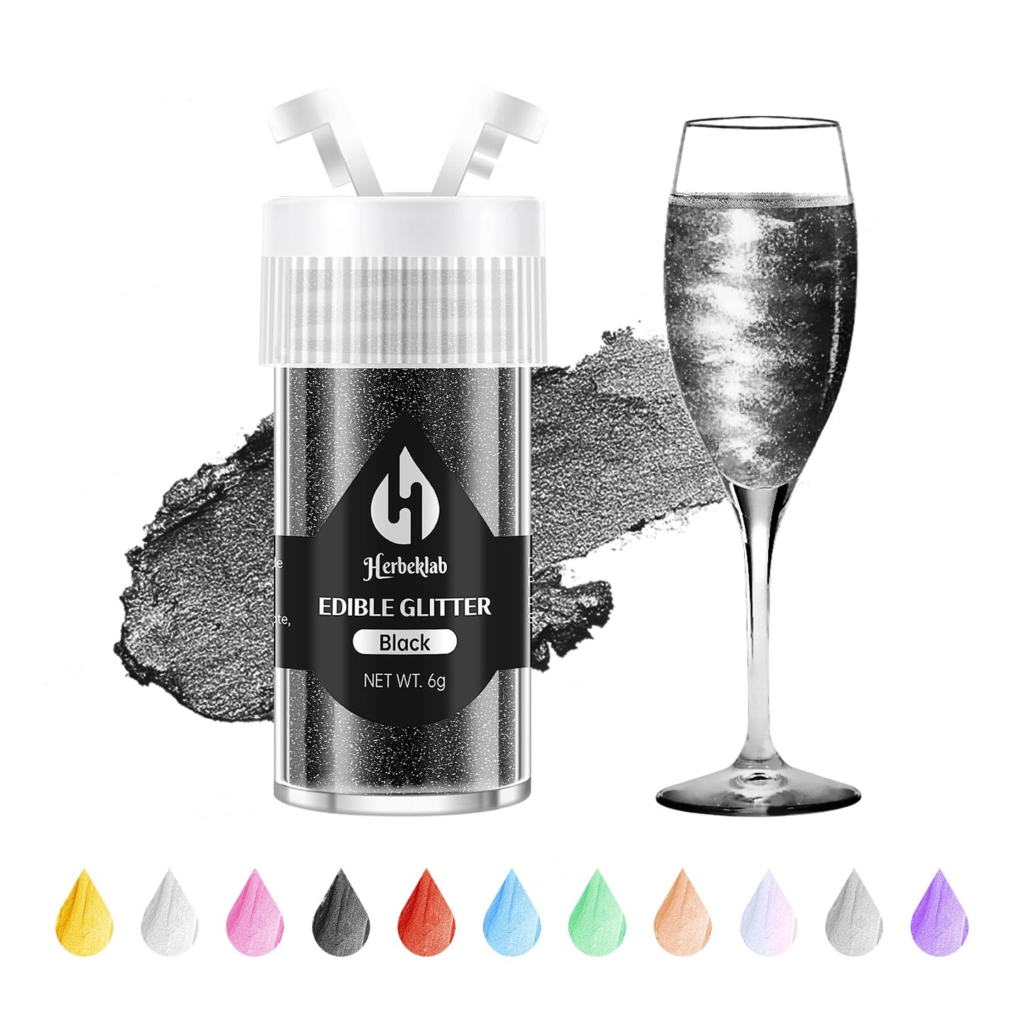 Black Edible Glitter For Cocktails - 6G Black Luster Dust Edible Drink Glitter Food Grade Metallic Shimmer Powder Cake Sprinkles