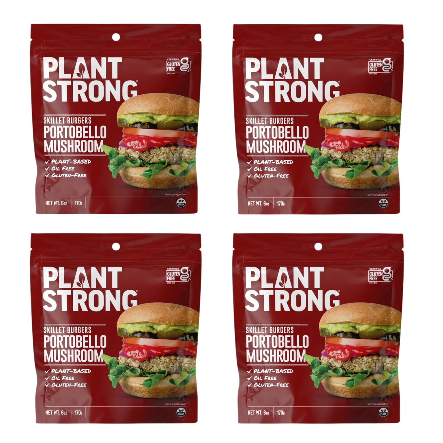 PLANTSTRONG Portobello Plant Based Burger Mix 6oz (4 Pack) - NON-GMO, Whole Grain, Plant Based, Vegan, Gluten Free, Oil Free, Sh