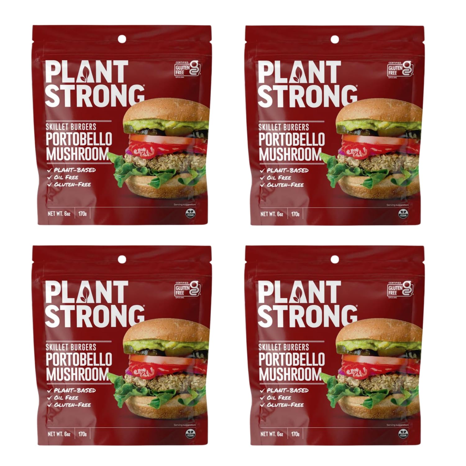 PLANTSTRONG Portobello Plant Based Burger Mix 6oz (4 Pack) - NON-GMO, Whole Grain, Plant Based, Vegan, Gluten Free, Oil Free, Sh